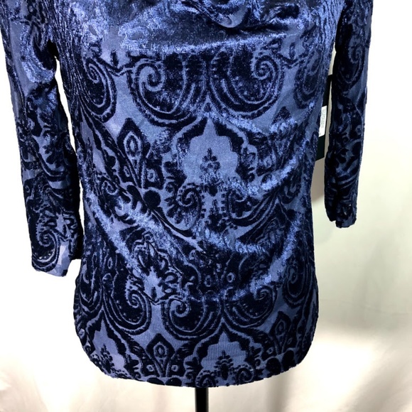 NWT Velvet Burnout Cowl W Tank Blue 3/4 Sleeve - Picture 4 of 7